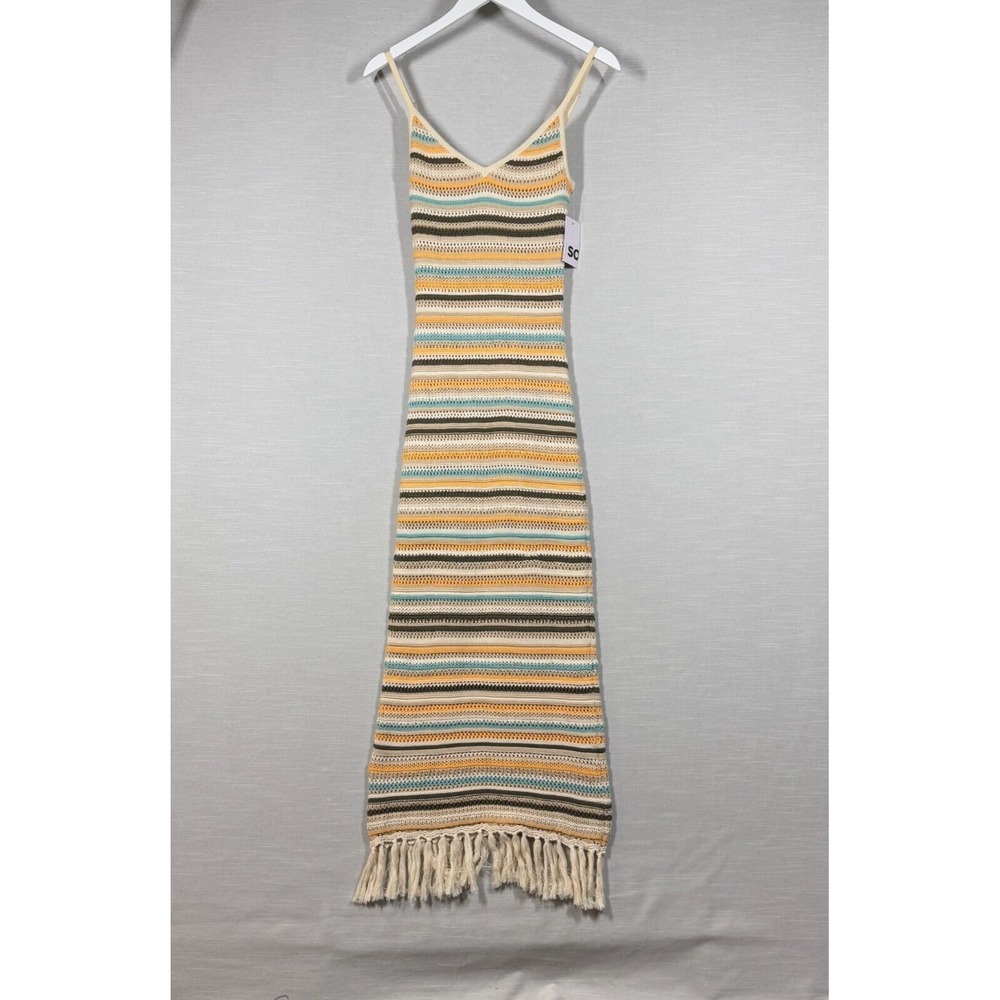 SO Dress Womens Small Beige‎ Striped Crochet Boho Cottage Core Goods For Life